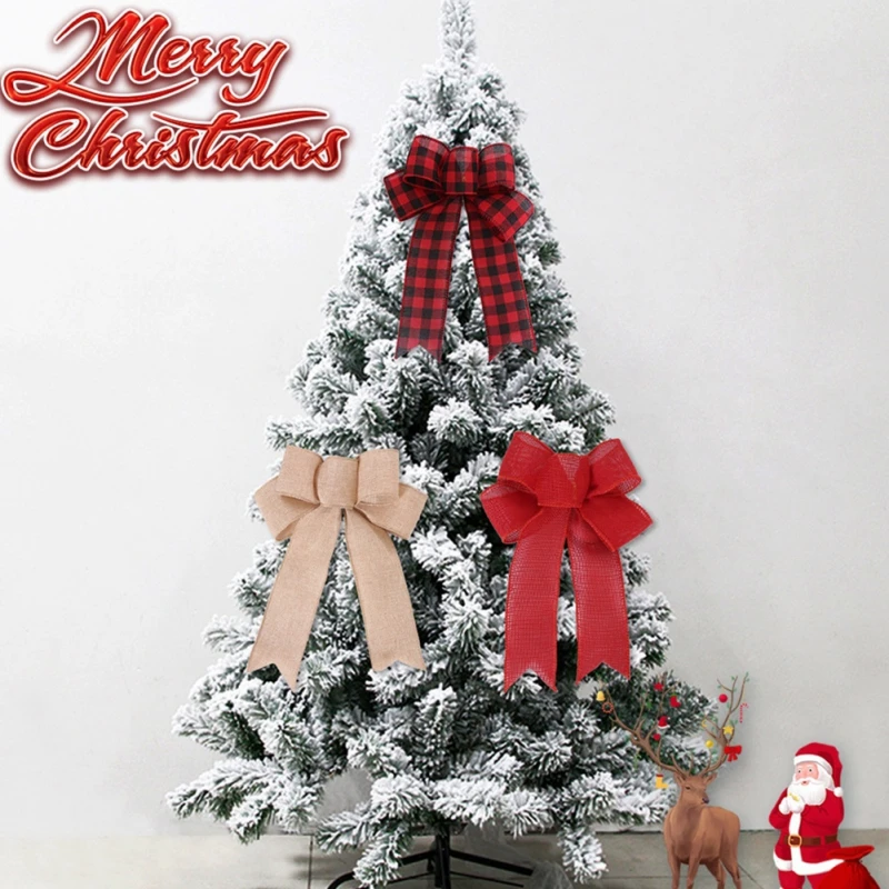 6PCS Large Christmas Ribbon Bows Christmas Tree Hanging Decoration Handmade Bowknot Gift Xmas Party Decor New Year 2024