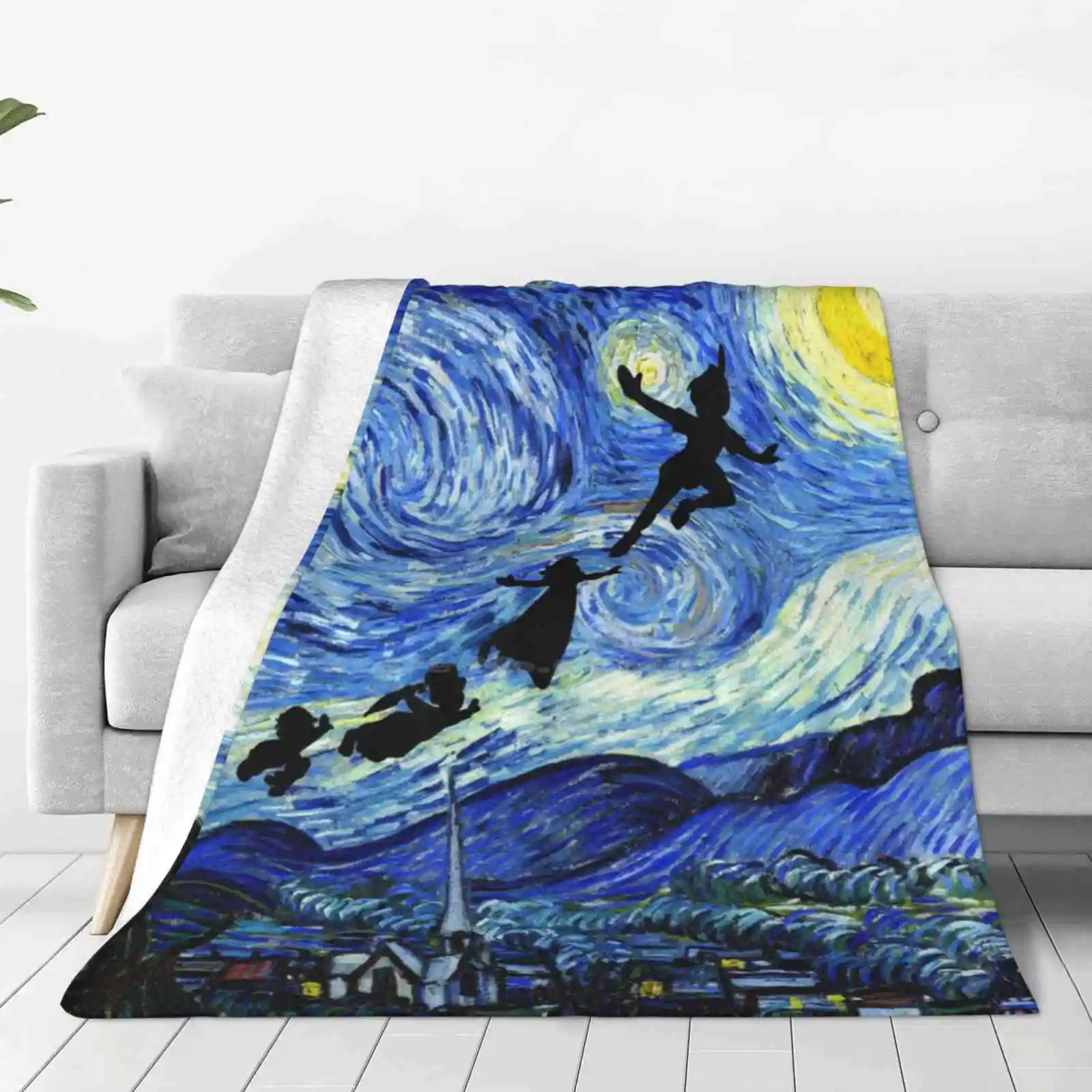 Starry Night Best Selling Room Household Flannel Blanket Neverland Wendy Movie Cult Fantasy Fractal Abstract Stars Sky Flying