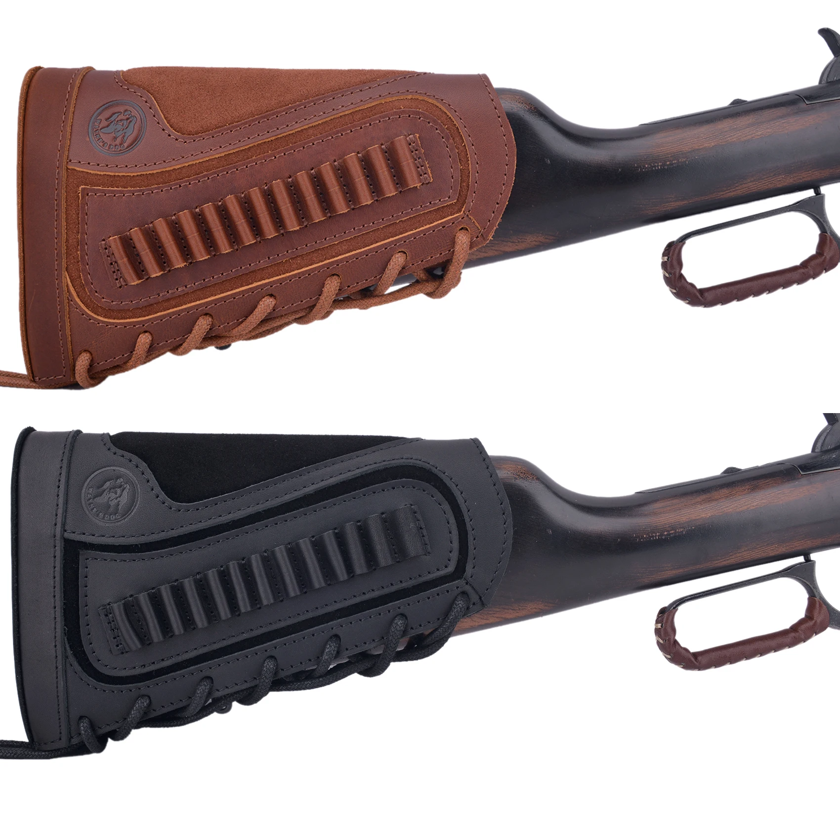 .22LR .17HMR .22 MAG Leather Rifle Shell Holder Buttstock Cheek Rest Pad for Left or Right Handed Hunter