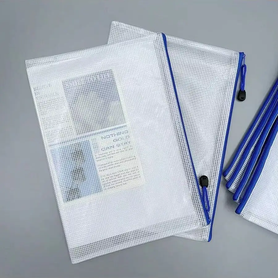 A4 Grid Zipper File Bag Waterproof Stain-Proof Textbook Test Paper Storage for Office Use