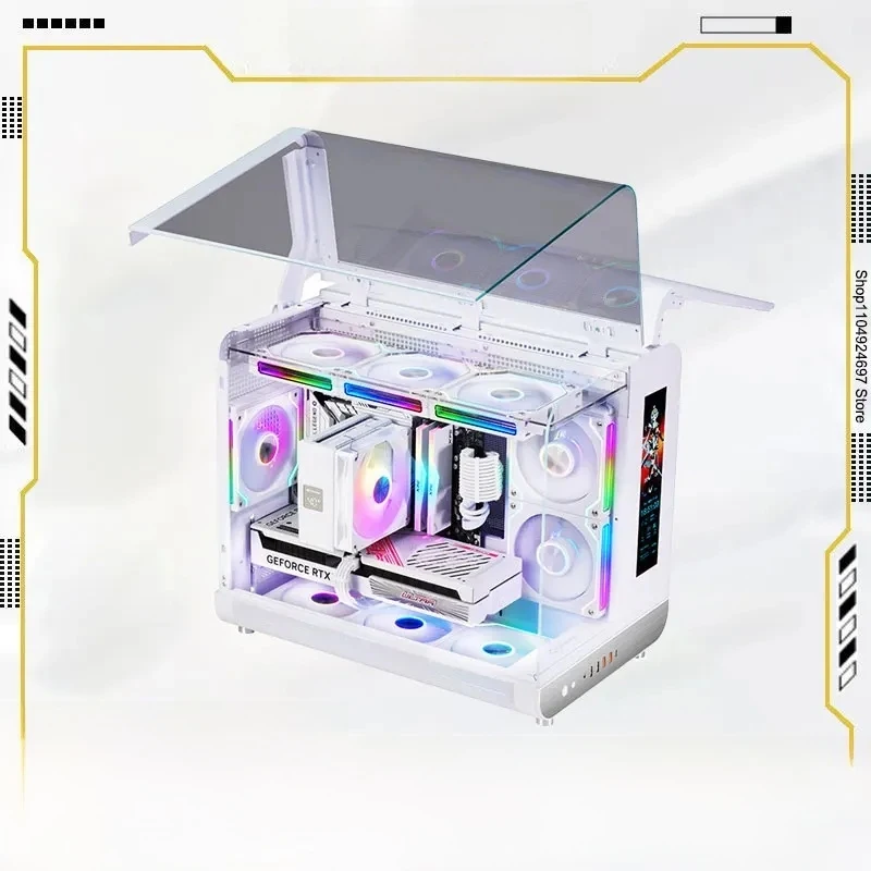 Chasis de Computadora de Escritorio Vertical Matx con Interfaz Wing Tipo-C, Versión Lcd, Vista al Mar Negro, Color Blanco