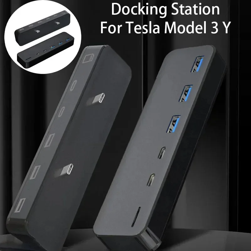 

27W Docking Station for Tesla Model 3 Y USB Hub Intelligent Fast Charging 6 in 2 Type-C Micro SD Fast Charge Car Accessories