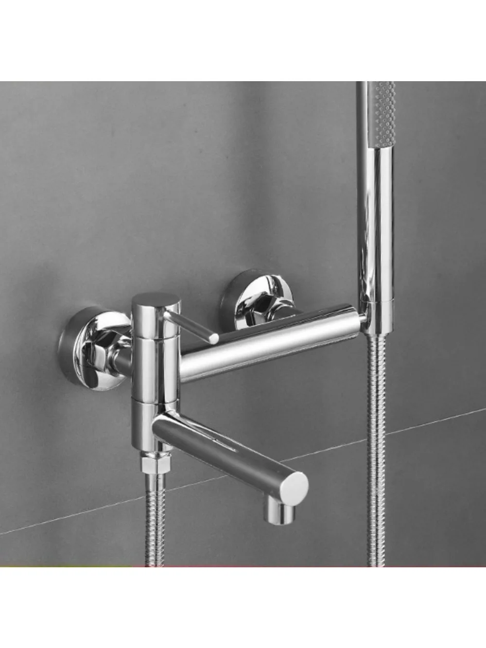 Robinet de baignoire-douche de salle de bains, avec bec de baignoire pivotant et douche à main, mitigeur d'eau chaude et froide mural en laiton, robinet de bain