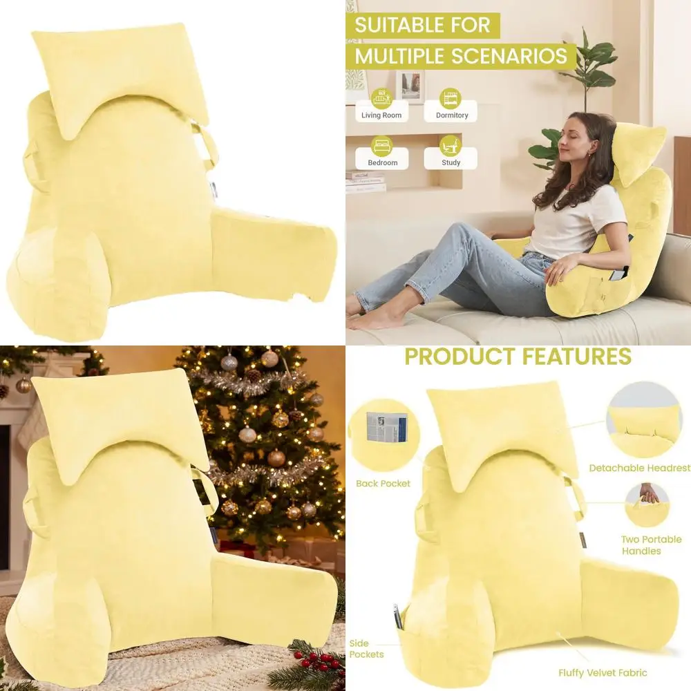 

Портативная эргономичная подушка для чтения с подголовником для кровати, плюшевая бархатная спинка с подлокотниками и карманами, поддержка из пены с эффектом памяти Pi