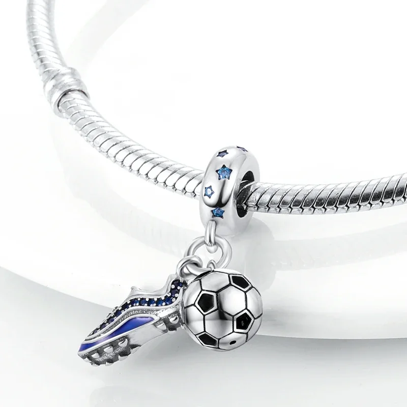 Original New 925 Sterling Silver Charms Beads Basketball Football Sports Series Fit Original Bracelet DIY Women Jewelry Gift view 5