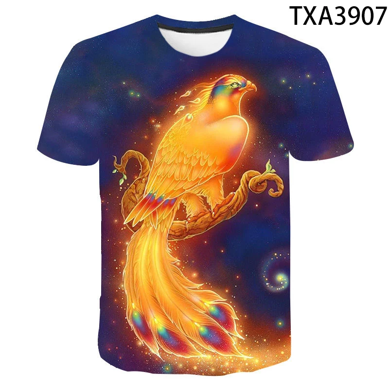 2020 New Summer Cool Men Women Children T Shirt 3D Blue Phoenix Bird Print Lovers T-shirt Boy Girl Kids Tops Harajuku Casual Tee