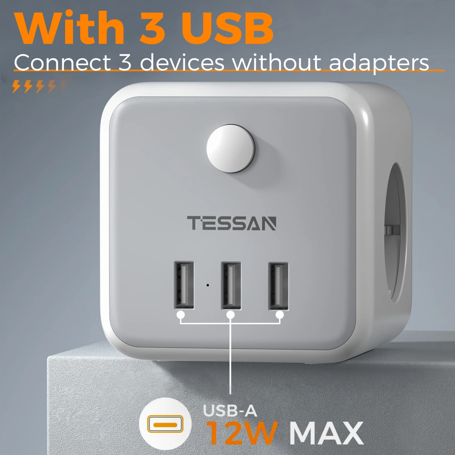 TESSAN Power Strip EU Plug Extension Socket Cube Power Adapter with 3 AC Outlets 3 USB Ports for Home Socket Adapter with Switch
