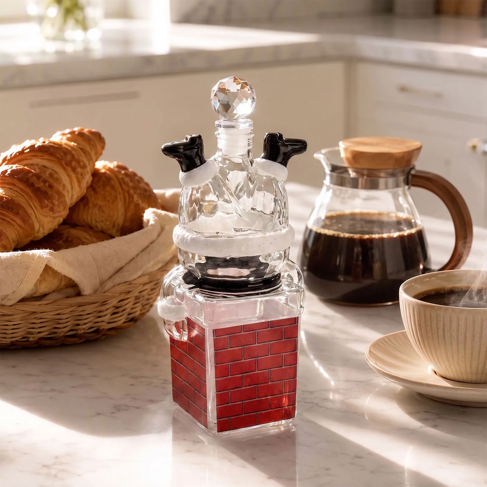 Upside Down Santa Claus Glass Decanter Diamond Cut Stopper Whiskey Wine Bottle Christmas Table Centerpiece
