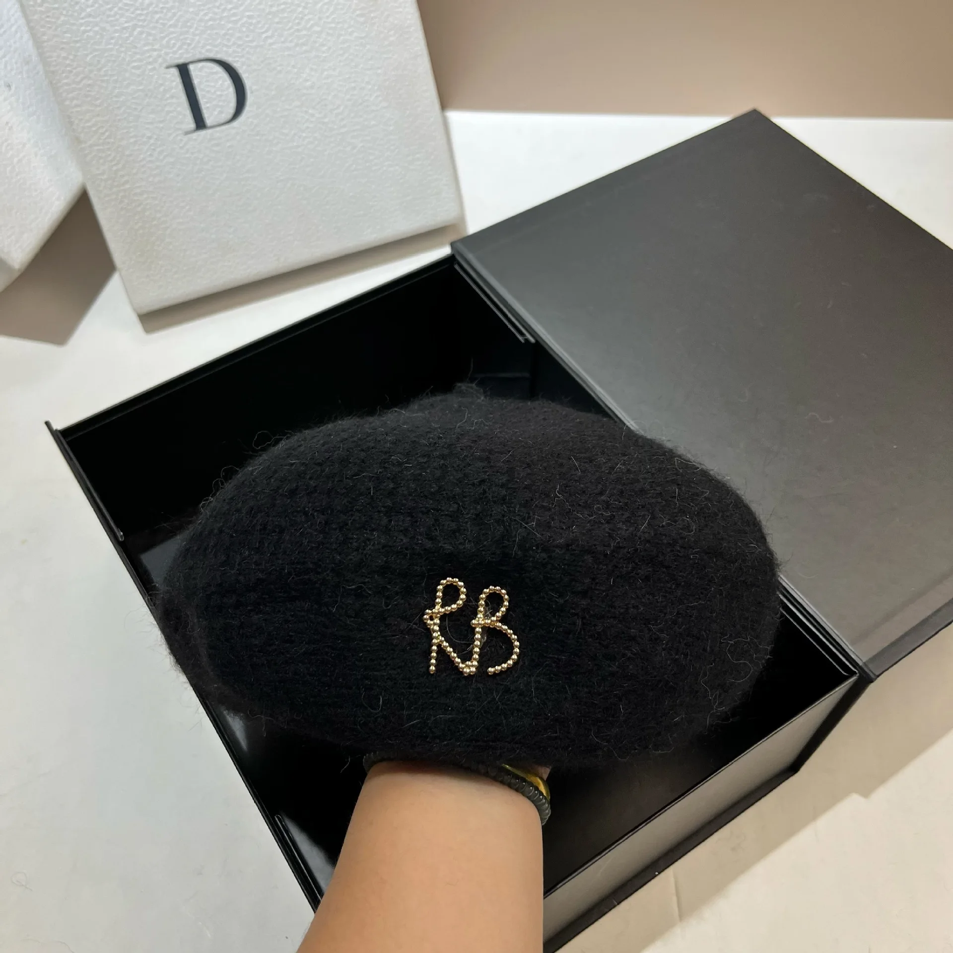 Russian Winter Rabbit Fur Hat, Cute Octagonal Cap with Wool Ear Flaps for Women, Vintage Style Winter Beanie