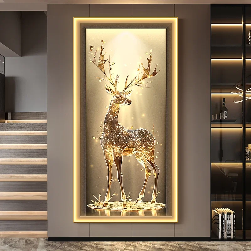 Fulu Shengcai enters the entrance, decorative paintings,light luxury corridors, aisles, mural lights, high-end atmospheric entry