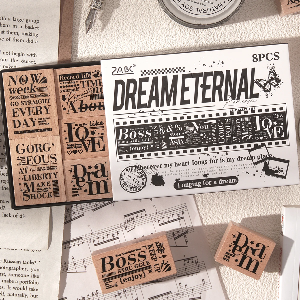Scrapbooking - 8pcs Vintage English Wooden Stamps, Fashionable