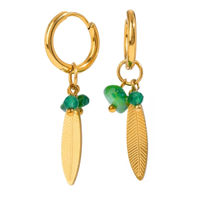 

Minar 2024 New Irregular Green Natural Stone Leaves Feather Hoop Earrings Women 18K Gold PVD Plated Stainless Steel Jewelry