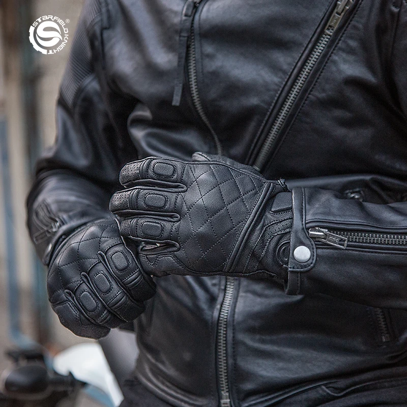 

SFK Motorcycle Gloves Full Finger Real Goat Leather Non-slip Wear-resistant Riding Protection Summer Breathable Touch Screen