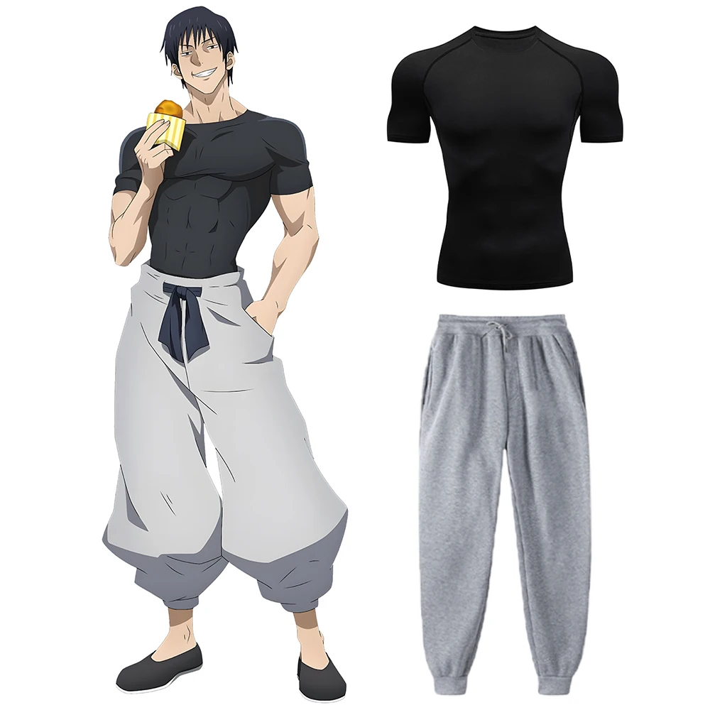 Anime Jujutsu Kaisen Toji koszulka kompresyjna zestaw na co dzień zestaw wydajności męski trening sportowy szybkoschnąca koszulka + spodnie dresowe unisex
