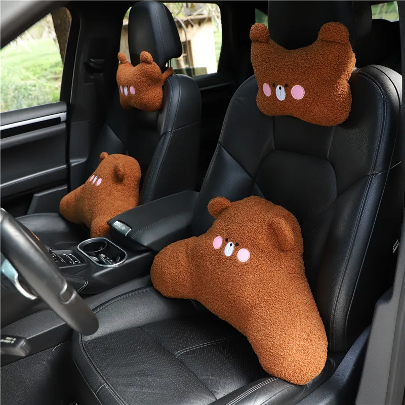 Teddy Bear Car Headrest Sherlock Car Seat Pillow Neck Pillow Relief Fatigue Car Seat Cushion, Car Pillow Interior Supplies