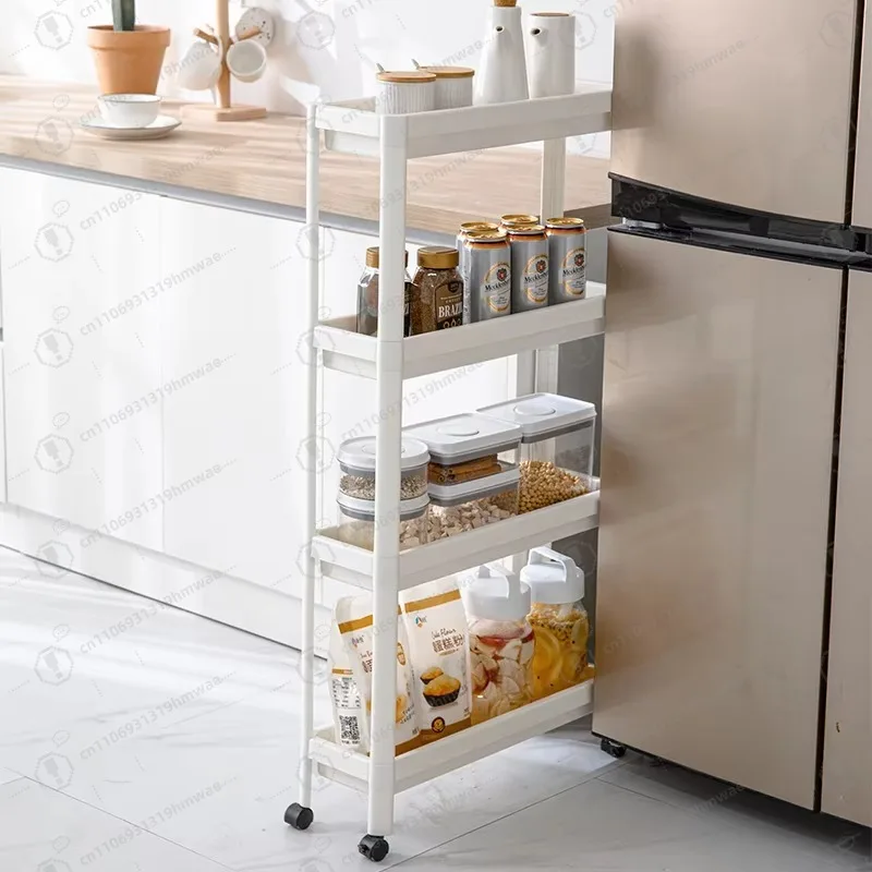 High Quality Plastic Storage Rack Hand Push Kitchen Bathroom Shelf Cart