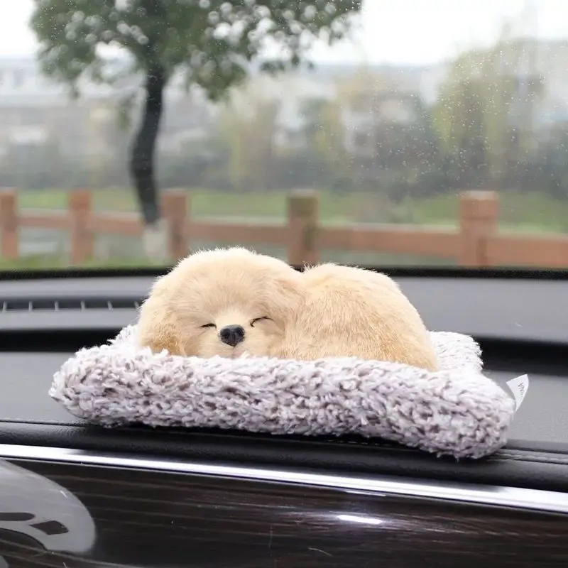 New Activated Carbon Plush Cat Dog Car Ornament, Simulation Sleeping Animal Dashboard Decor, Cute Air Purifying Vehicle Interior