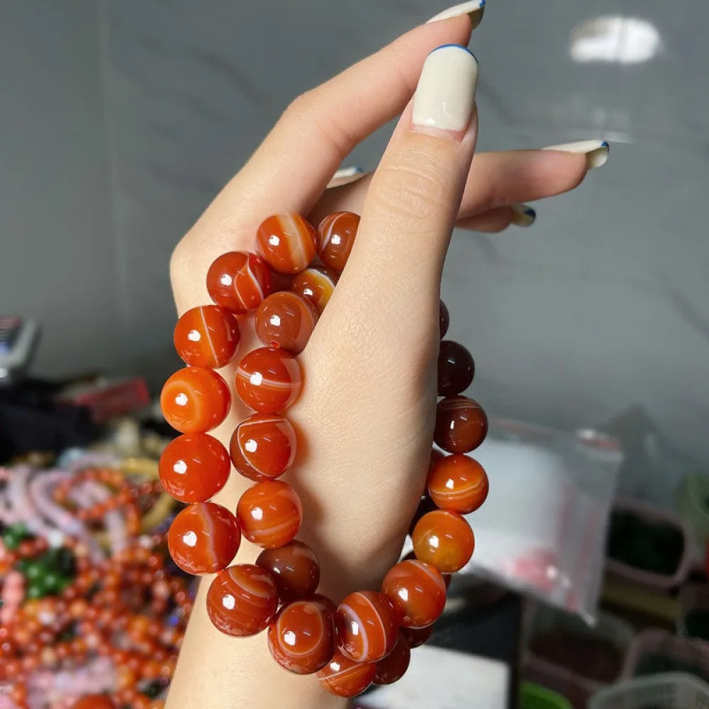 2 Pack Simulated Red Agate Floating Pattern Beaded Stretch Bracelet, Oriental Lucky Fashion Bead Jewelry Gift for Ladies
