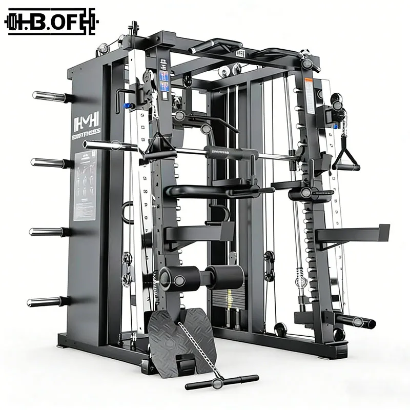 Household Multifunctional Squat Frame Set With Stainless Steel Weights Chair And Barbell Plates Commercial Gantry Smith Machine