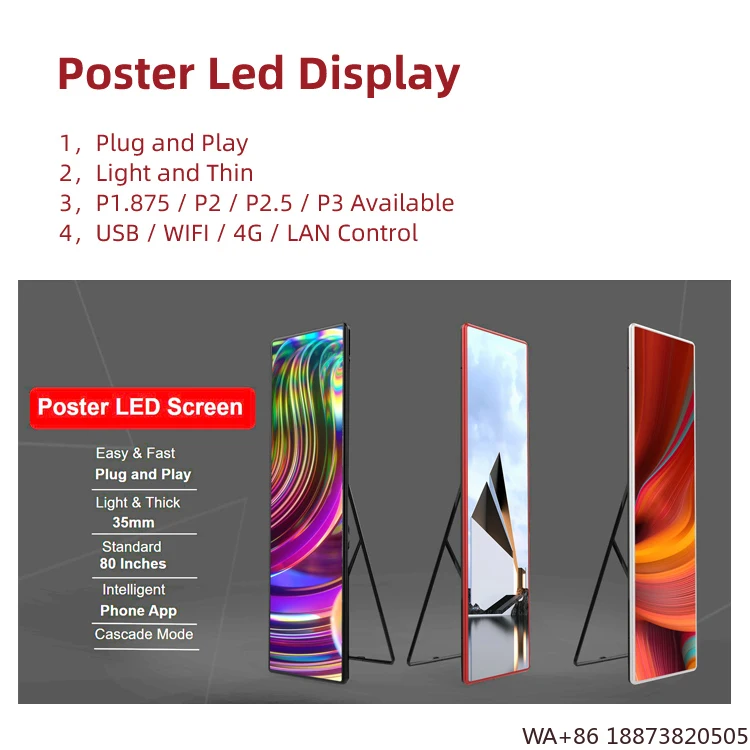 Affiche polychrome d'intérieur LED Vcore HD, affichage P1.86 P2 P2.5 P3, écran numérique sur pied