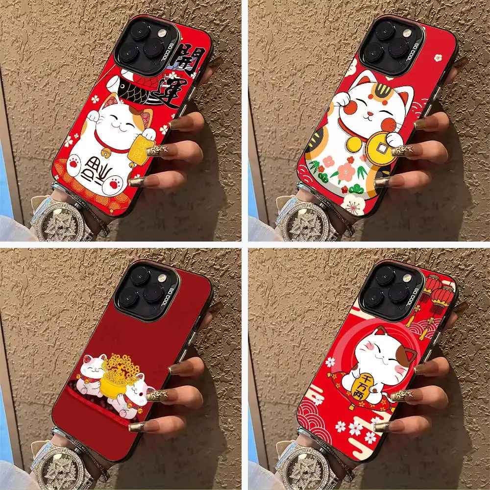 

Maneki Neko Lucky Money Cat For iPhone 17 16 15 14 13 12 11 Pro Max XS 17 Air Silicone Colored Silver Bumper Cover