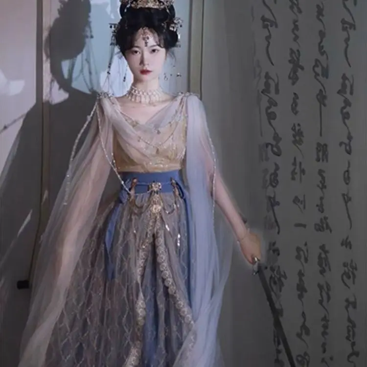 

Exotic Western Region Princess Hanfu Goddess Suit JSK Skirt Set Girl Flying Sky Dress Dance Costume Ancient Costume Han Costume