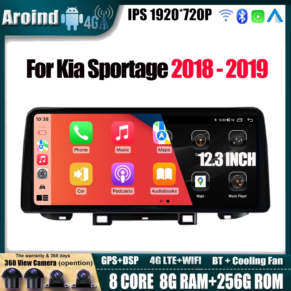 

12.3 Inch For Kia Sportage 2018 - 2019 4G LTE wifi Navigation GPS Carplay Android Auto IPS Screen Multimedia Video Player TOOLS