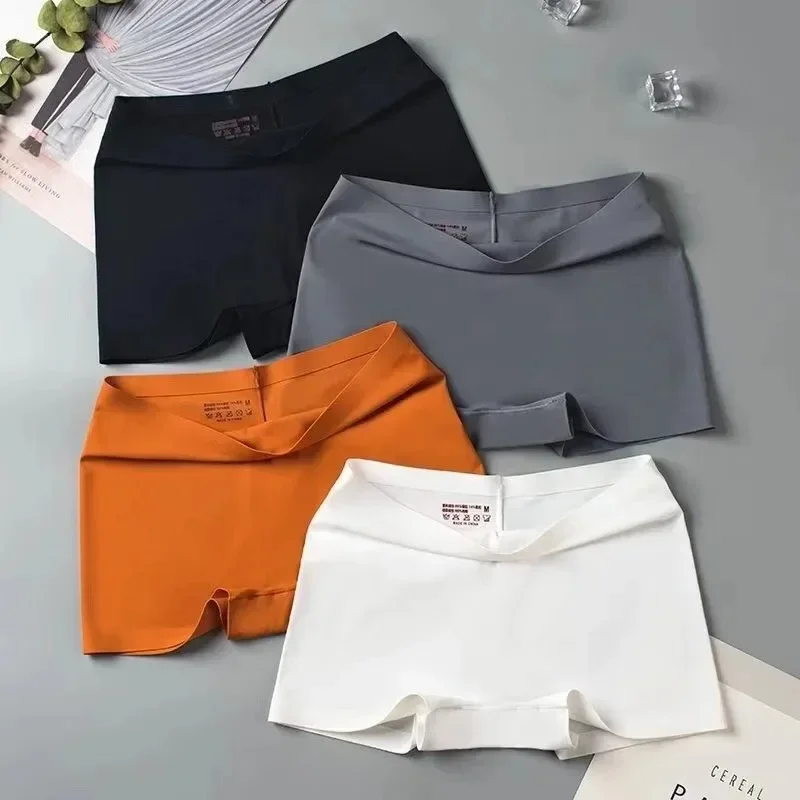Summer Silk Seamless Underwear Women's Boxer Shorts Ladies Panties Safety Pants Soild Female High Waist Lingerie Panty image 2
