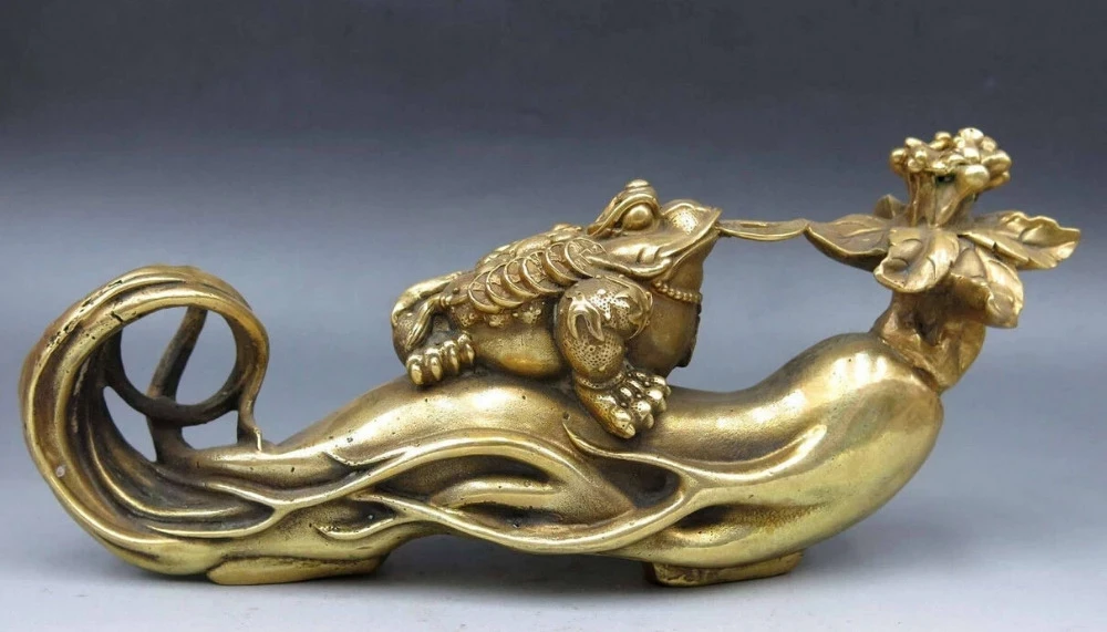 China Brass Copper Fengshui Wealth Money golden toad bufonid ginseng Statue