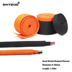 1~50m New Shrinkable PET Braided Cable Sleeve Heat Shrink Tube Insulation Flam Retardant Wrap Protection Sheath Wire Organizer