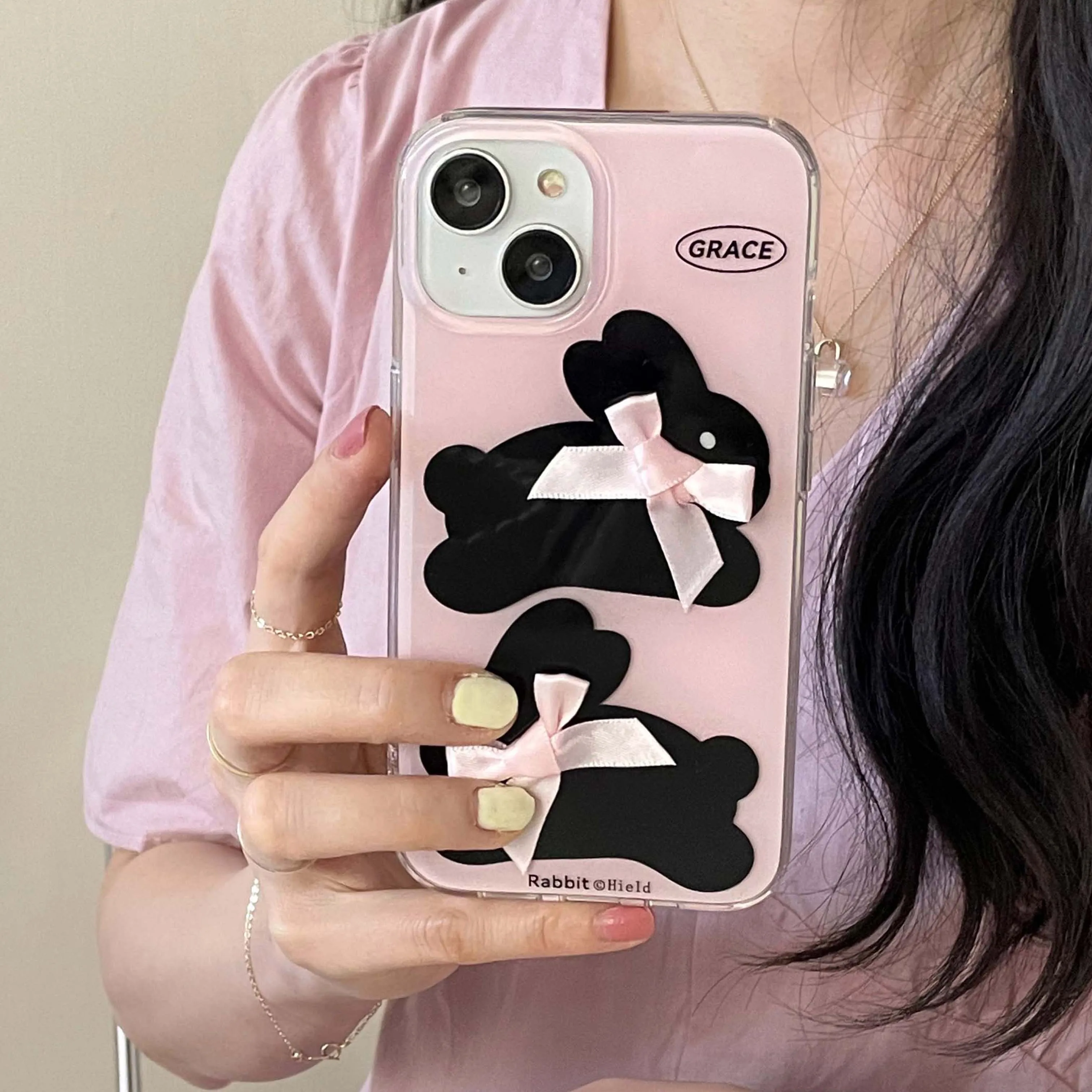 Ins pink imd rabbit black bunny phone case for iphone 13 promax 11 12 14 15 pro max shockproof protector shell back cover
