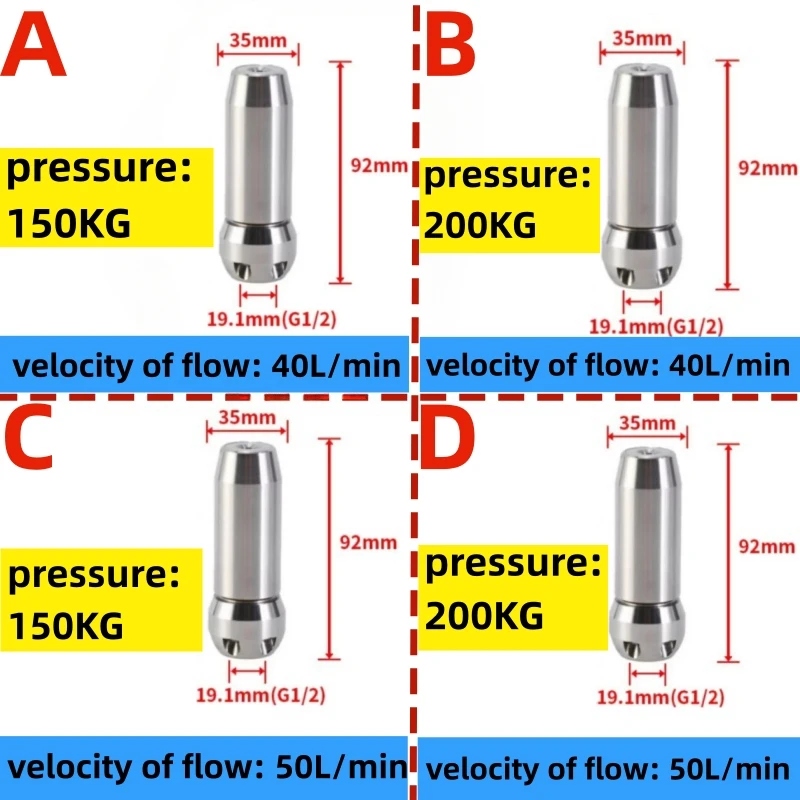 1/2 Internal Thread  Sewer High-Pressure Cleaning Nozzle Drainage Pipe Cleaning Turbine Nozzle Dredging Truck Flow Rate 40L-70L