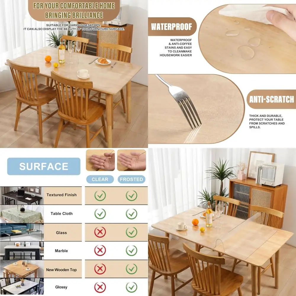 

Пленка ПВХ матовая толщиной 1,5 мм для стола - водонепроницаемая, противоскользящая защита для обеденных столов, прикроватных тумбочек и письменных столов