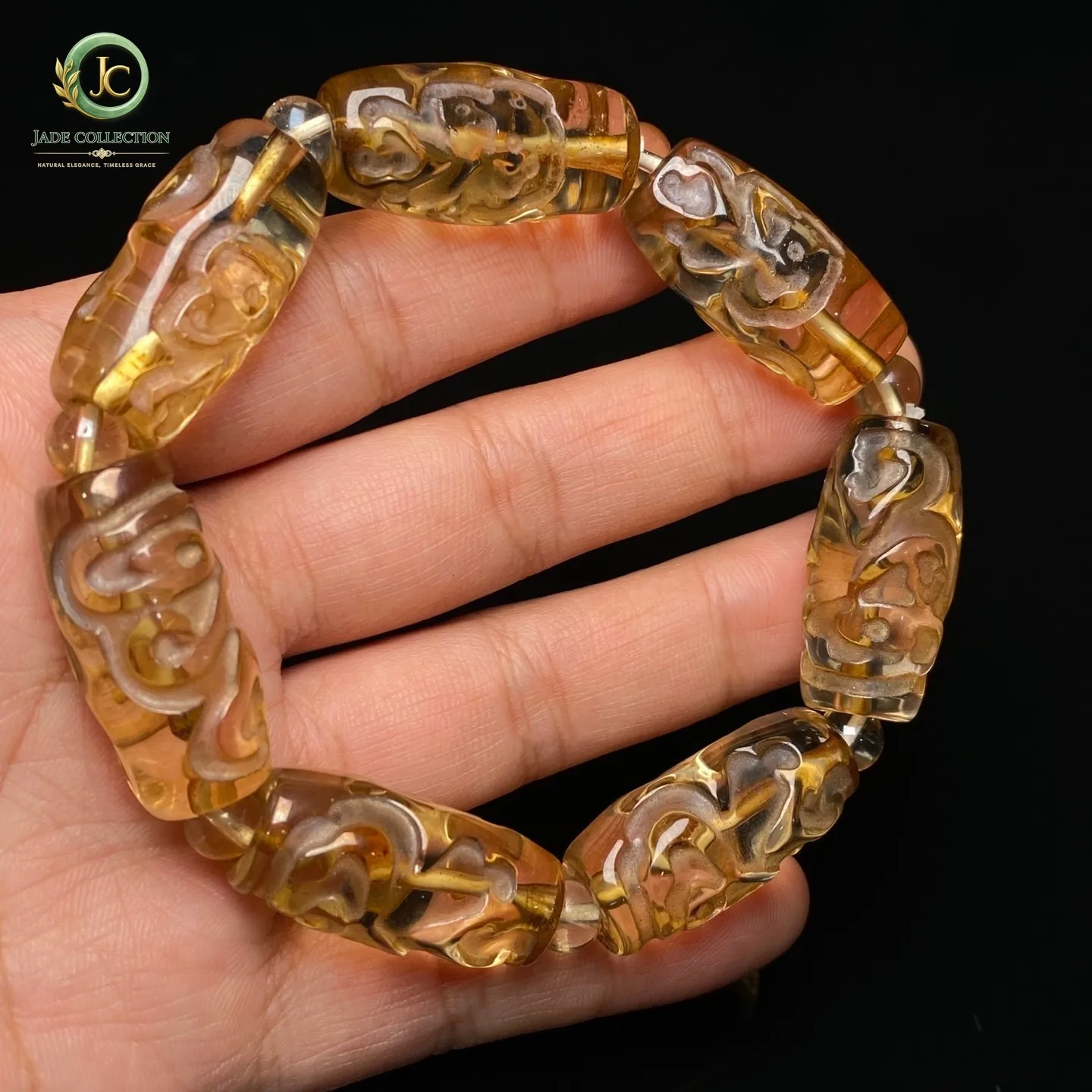 Rare Tibetan Buddhism Crystal Lotus Totem Dzi Beads Amulet Bracelet G3761