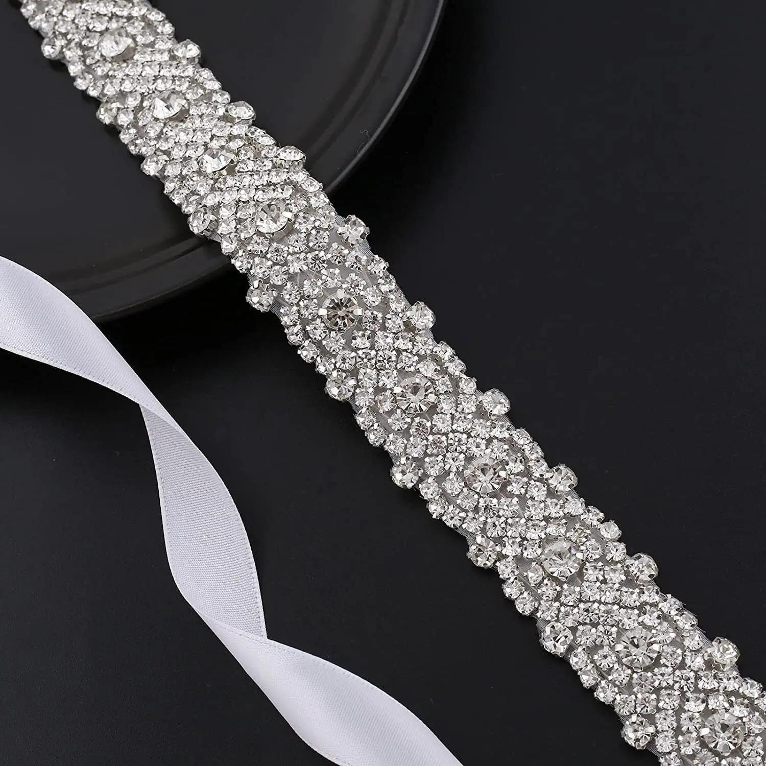 crystal belts for bridesmaid dresses HONGMEI womens Rhinestone Thin Bridal Wedding Handmade Sash Bride Bridesmaid Belt Dress, Black, One Size at Amazon Women's Clothing store