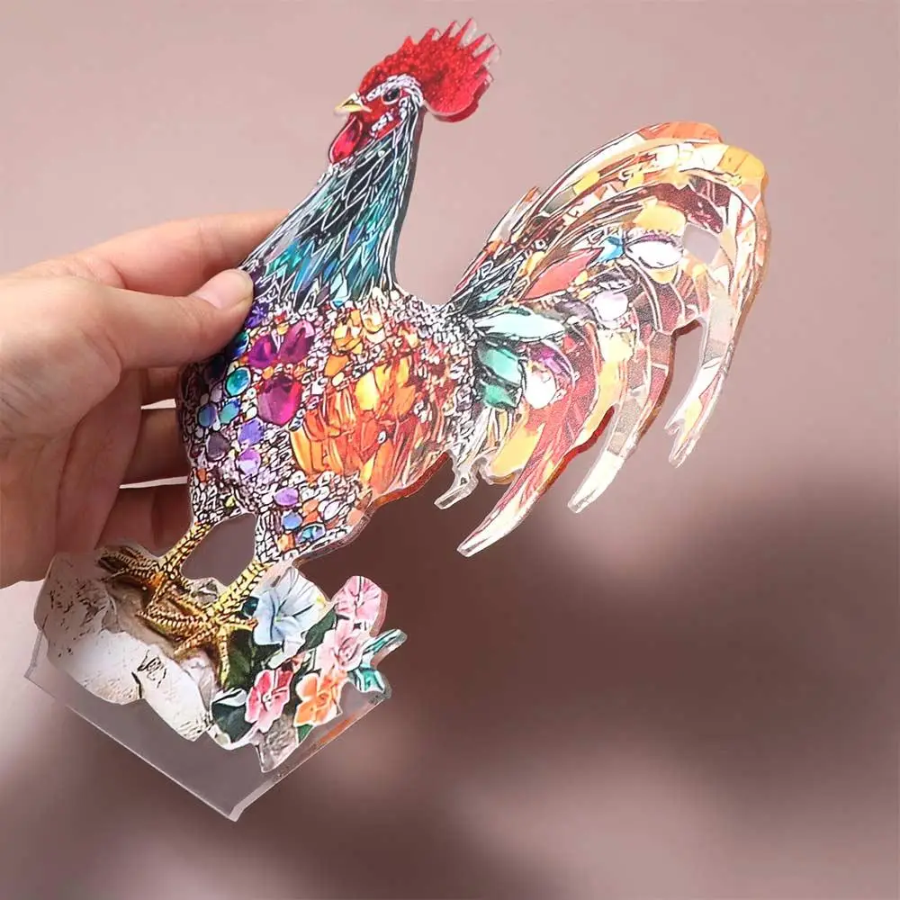 Crafts Acrylic Rooster Ornament 2D Flat Colorful Animal Statue Ornament Exquisite Creative Miniatures Figurine Sculpture Cabinet view 3