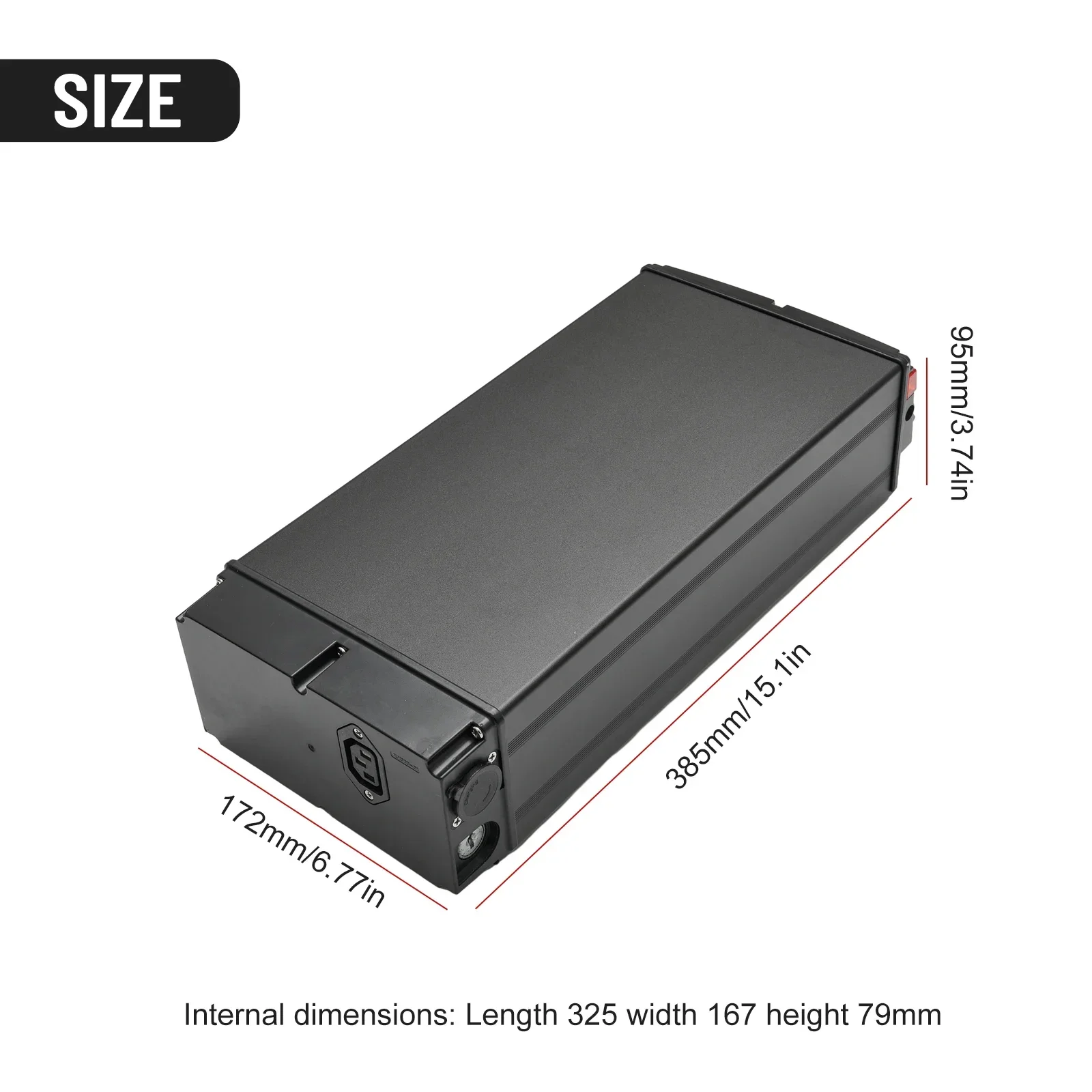 

Case Battery Box 385x172x95mm Aluminum Alloy Black 1865o/21700 Lithium Battery E-Bike Electric Bike Folding Bike