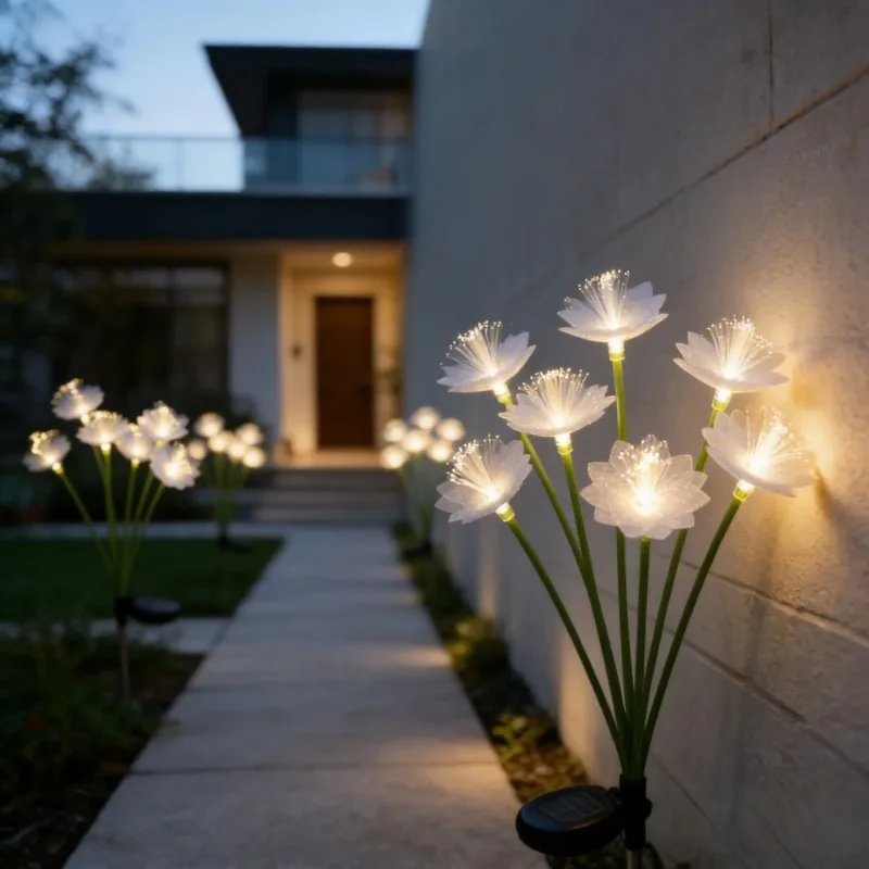 Fiber Double-layer Flower Lawn Light LED Solar Ground Plug Simulation Outdoor Flower Bed Garden Villa Decorative Light