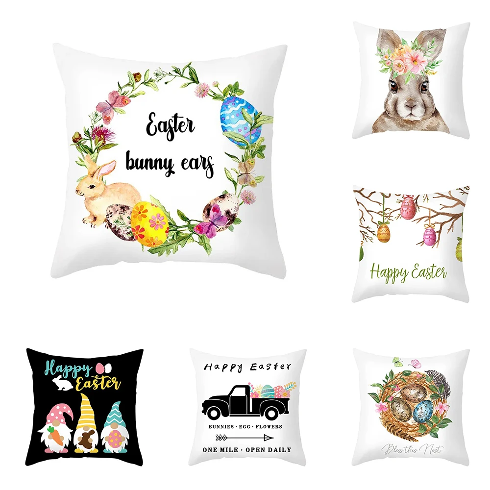 

45x45cm Easter Pillowcase Home Decor Living Room Sofa Cushion Cover Bunny Egg Easter Throw Pillowcase