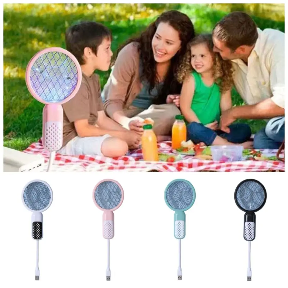 Pemukul Nyamuk USB Mini Kompak Lampu UV Raket Serangga Sengatan Listrik Jaring Keamanan Portabel Bug Terbang Zapper Berkemah