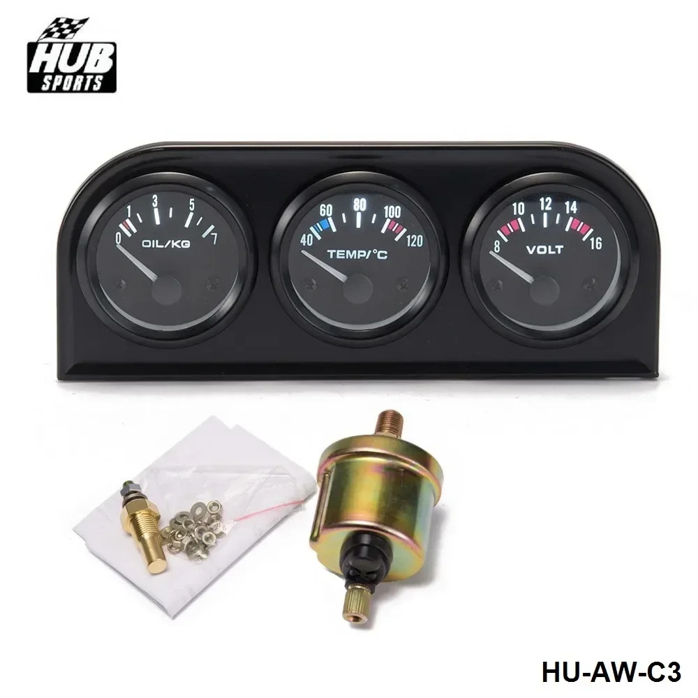 52MM 3 in1 Car Accuracy Meter Water Temperature Oil Pressure Oil Press or Volt Gauge With Sensor HU-AW-C3