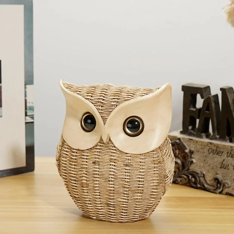 

Creative Imitation Rattan Owl Sculpture Porch Living Room Bedroom Desktop Dining Table Modern Home Crafts Ornament Decoration