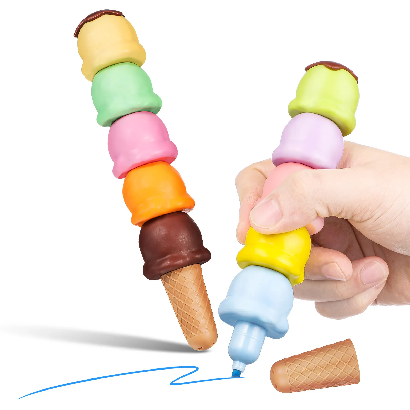 

2Sets Cartoon Shape Highlighter Pens Smooth Writing System Stackable Convenient Book Marker Lightweight School Scrapbook Marker