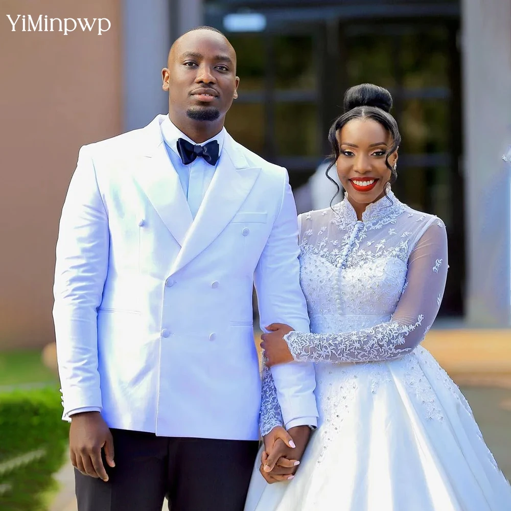 

YiMinpwp White Men's Suit 2 Pieces Office Peak Lapel Satin costume homme de mariage 2025 One Breasted Formal Wedding Suit XS-5XL