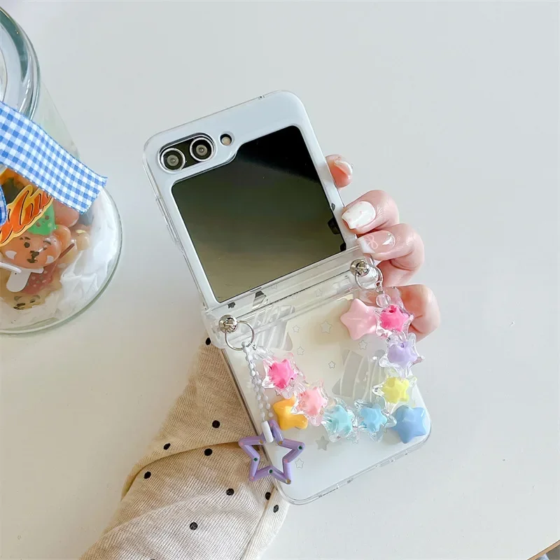 Star Chain Phone Case for Samsung Galaxy Z Flip 6 5 4 3 Protective Back Cover for ZFlip4 ZFlip5 ZFlip6 Case