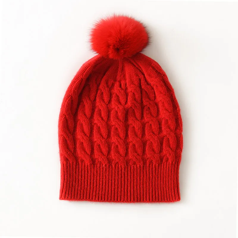 Wysokiej jakości czapki zimowe kaszmirowe damskie na co dzień miękkie grube kaszmirowy, dzianinowy czapki Beanie Fashion Solid futrzany pompon