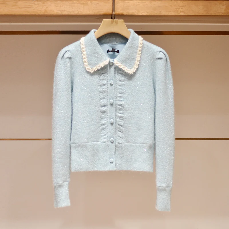 

Синий вязаный длинный жакет с воротником-стойкой и одной пуговицей, зимняя новинка, женская модная верхняя одежда JOOva, свободный крой для повседневной носки