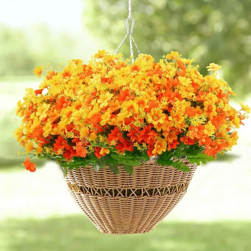 2 Stücke Künstliche Gefälschte Blumen Gänseblümchen Blume Outdoor UV Beständig Grüne Strauch Pflanzen Indoor Hause Hochzeit Decor DIY Garten Zubehör – Detail 3