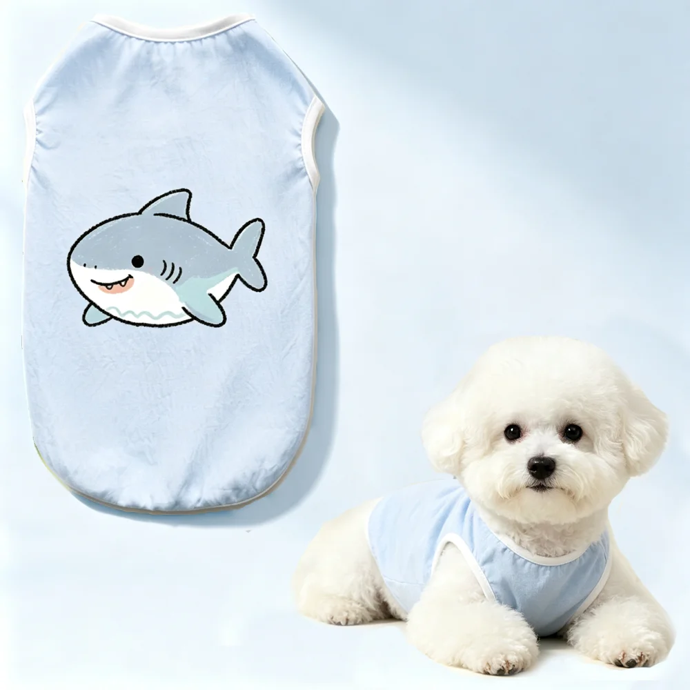 Summer Cute Cartoon Shark Print Pet Vest Cat & Dog Breathable Sleeveless T-shirt Cool Cotton Daily Sun Protection Clothing