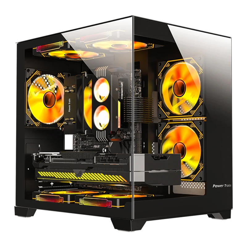 Caixa para PC com esmalte colorido Power Train Sea View Room 270 ° Visão completa sem coluna Suporte para chassi de mesa 240 Refrigerador de água